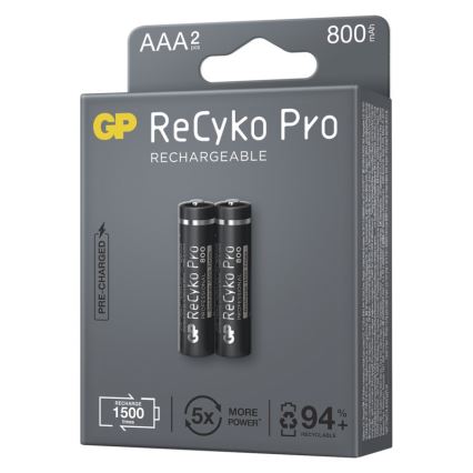 2 бр. Акумулаторни батерии GP AAA ReCyko Pro NiMH / 1.2V / 800 mAh