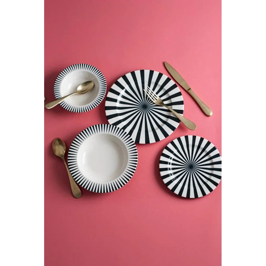 24-частов комплект за хранене, порцелан, бял/черен