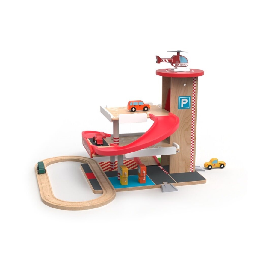 2Kids Toys - Дървен гараж с влакова композиция