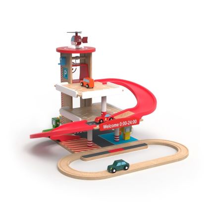 2Kids Toys - Дървен гараж с влакова композиция