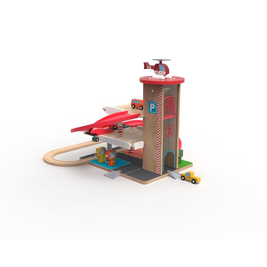 2Kids Toys - Дървен гараж с влакова композиция
