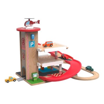 2Kids Toys - Дървена гараж с влакче на релси