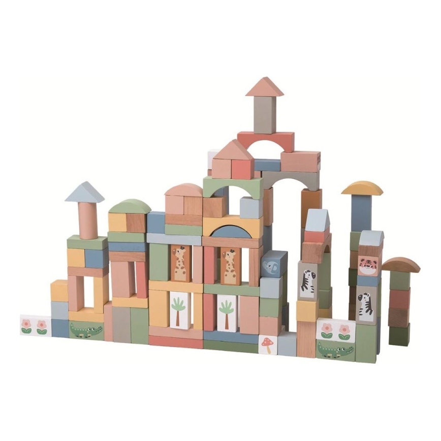 2Kids Toys - Дървени кубчета Сафари с животни 120 бр.
