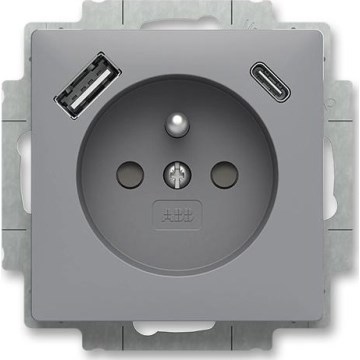 ABB 5569T-A32357 241 - Безрамков стенен контакт ZONI 250V 1xUSB A+C сив