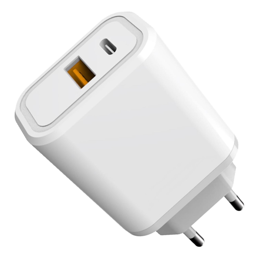 Адаптер за бързо зареждане Power Delivery 30W USB-C + USB-A бял