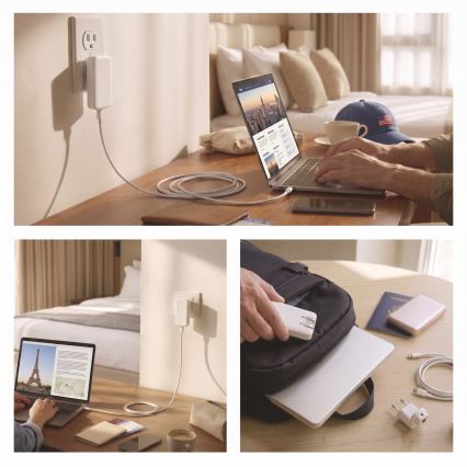 Адаптер за пътуване със сменяеми приставки USB GaN 100-250V