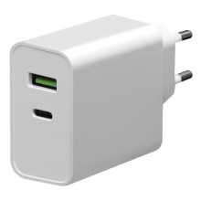 Адаптер за зареждане USB-C Power Delivery + USB-A 45W/230V бял
