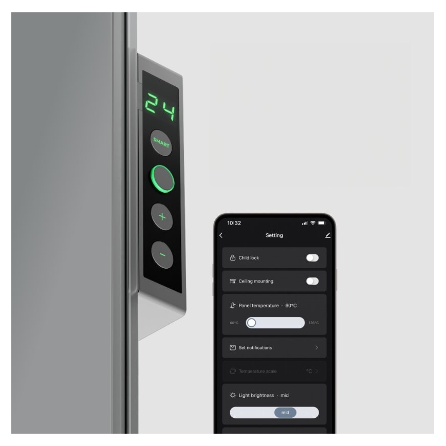 AENO - Електрически смарт инфрачервен панел с LED дисплей 700W таймер/термостат IP44 Wi-fi сив