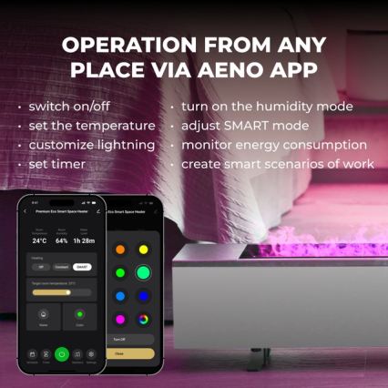 AENO - Интелигентен електрически пряк отоплител/конвектор 1000/2000W бял