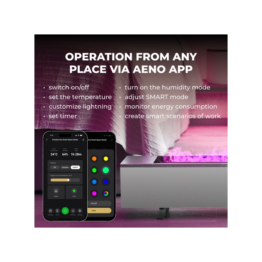 AENO - Интелигентен електрически пряк отоплител/конвектор 1000/2000W бял