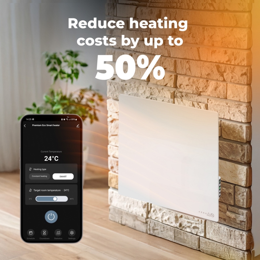 AENO - Умен електрически инфрачервен панел 500W таймер/термостат Wi-Fi бял