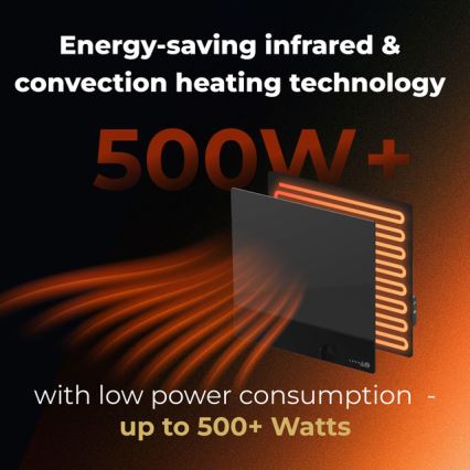 AENO - Умен електрически инфрачервен панел 500W с таймер/термостат и Wi-Fi, черен