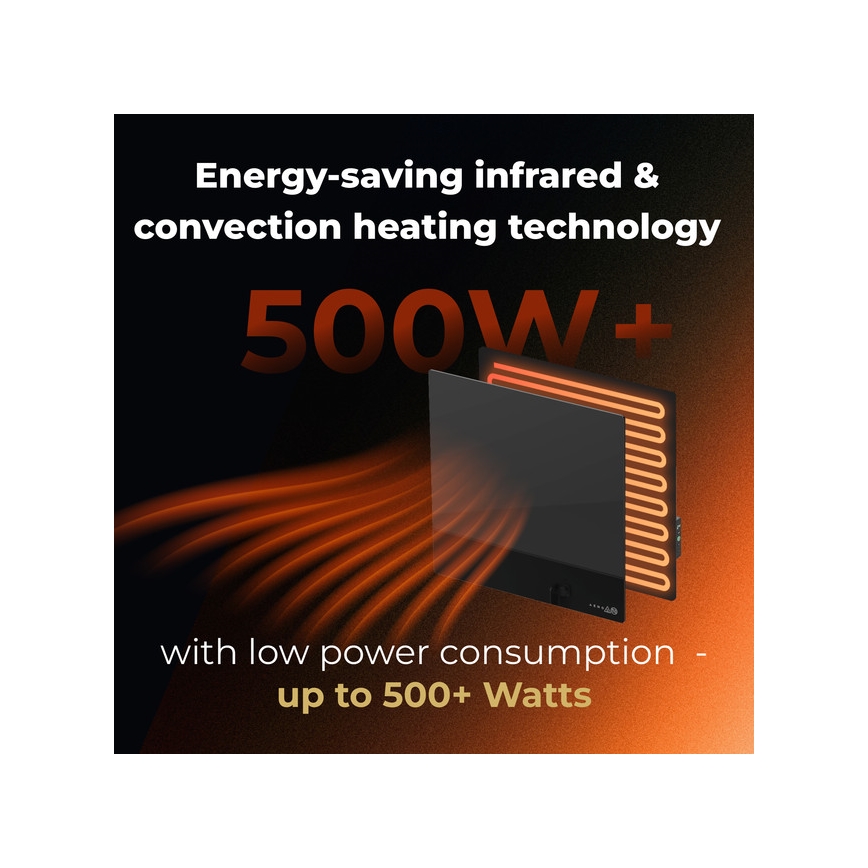 AENO - Умен електрически инфрачервен панел 500W с таймер/термостат и Wi-Fi, черен
