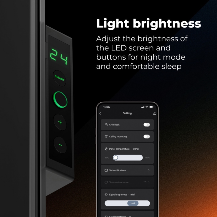 AENO - Умен електрически инфрачервен панел 500W с таймер/термостат и Wi-Fi, черен