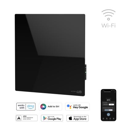 AENO - Умен електрически инфрачервен панел 500W с таймер/термостат и Wi-Fi, черен