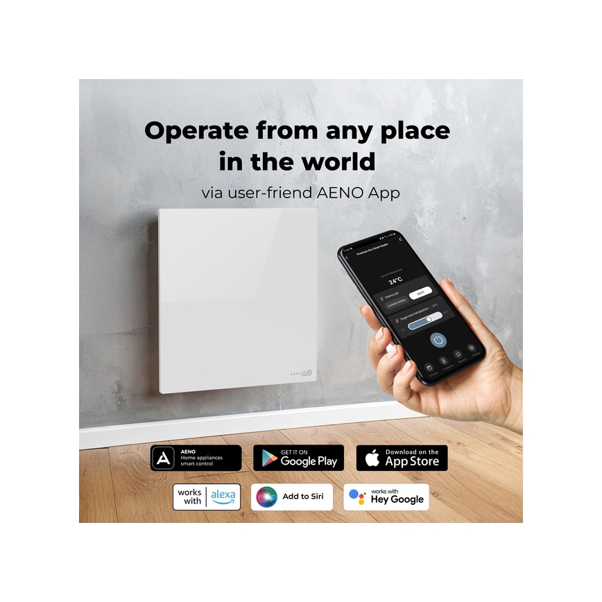 AENO - Умен електрически инфрачервен панел 500W с таймер/термостат, Wi-Fi, бял