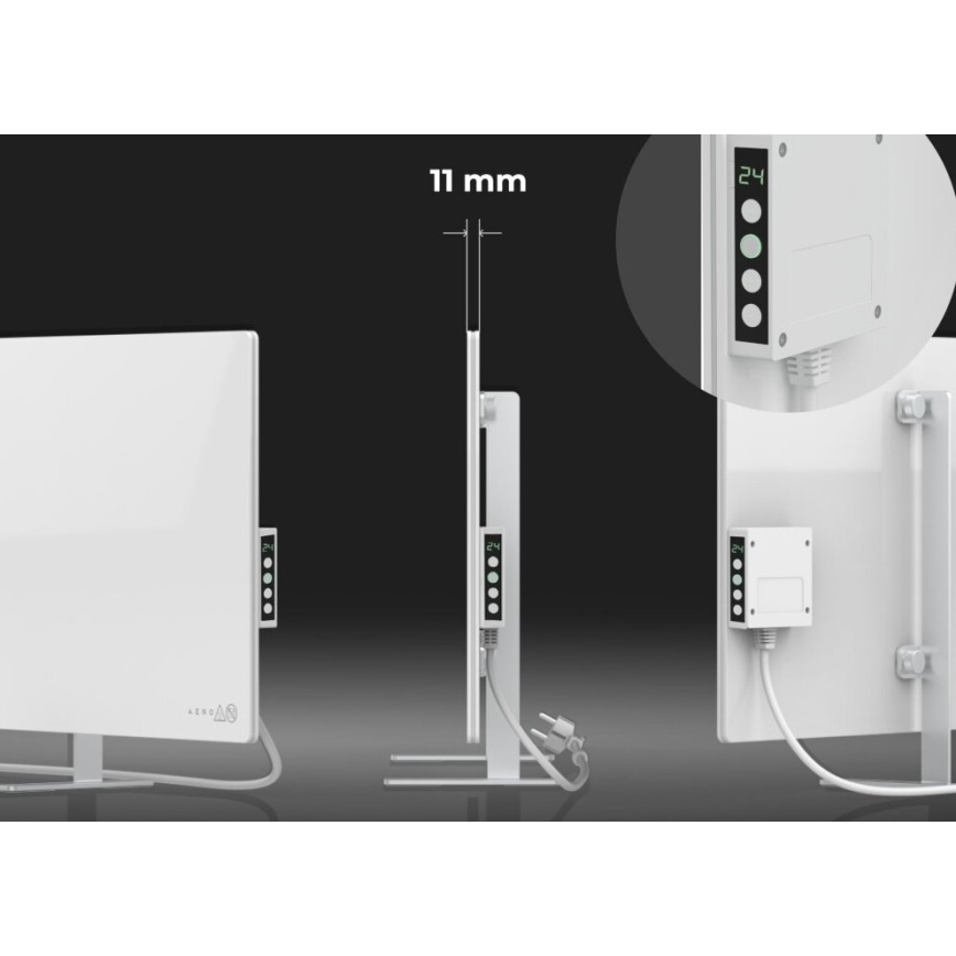 AENO - Умен електрически инфрачервен панел с LED дисплей, 700 W, таймер/термостат, IP44, Wi-Fi, бял