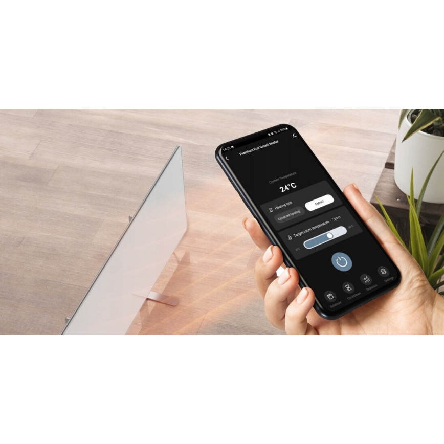 AENO - Умен електрически инфрачервен панел с LED дисплей 700W таймер/термостат IP44 Wi-Fi бял