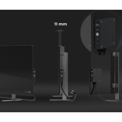 AENO - Умен електрически инфрачервен панел с LED дисплей 700W таймер/термостат IP44 Wi-Fi черен