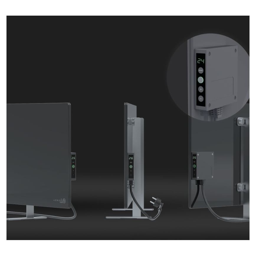 AENO - Умен електрически инфрачервен панел с LED дисплей 700W таймер/термостат IP44 Wi-Fi сив