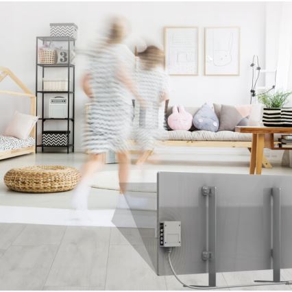 AENO - Умен електрически инфрачервен панел с LED дисплей 700W таймер/термостат IP44 Wi-Fi сив