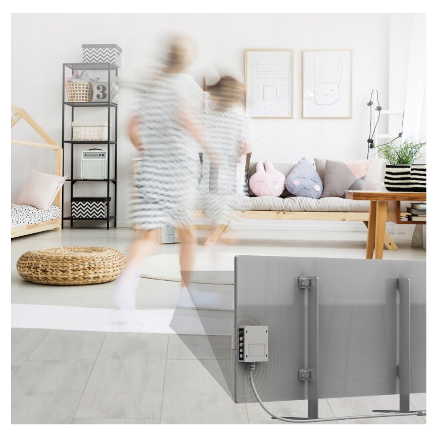 AENO - Умен електрически инфрачервен панел с LED дисплей 700W таймер/термостат IP44 Wi-Fi сив