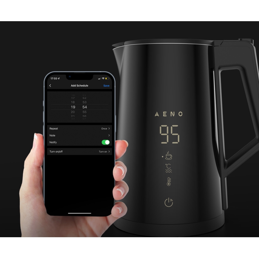 AENO - Умна електрическа кана с LED дисплей 1,7 л 2200W/230V черна