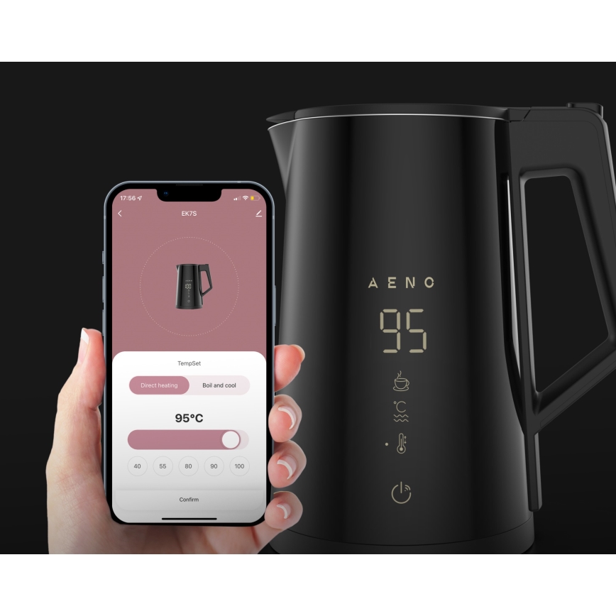 AENO - Умна електрическа кана с LED дисплей 1,7 л 2200W/230V черна