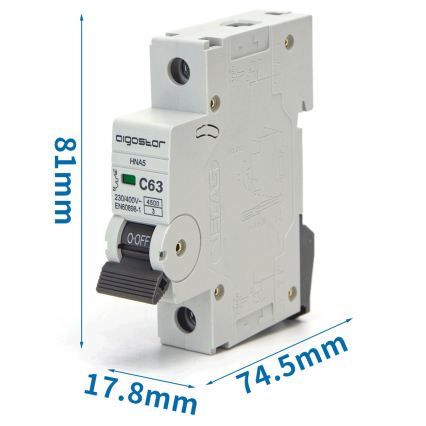 Aigostar - 1-фазен автоматичен прекъсвач 1P-63A-C 230-400V