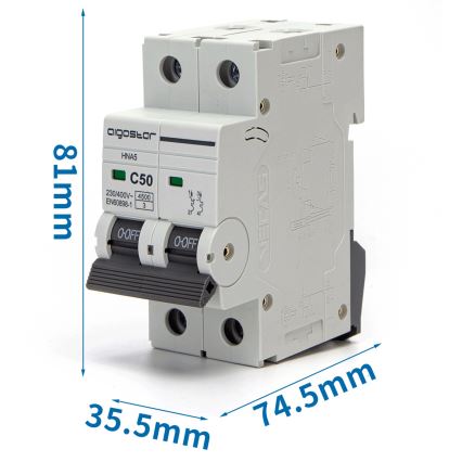 Aigostar - 2-полюсен автоматичен прекъсвач 50 A, тип C 230-400V