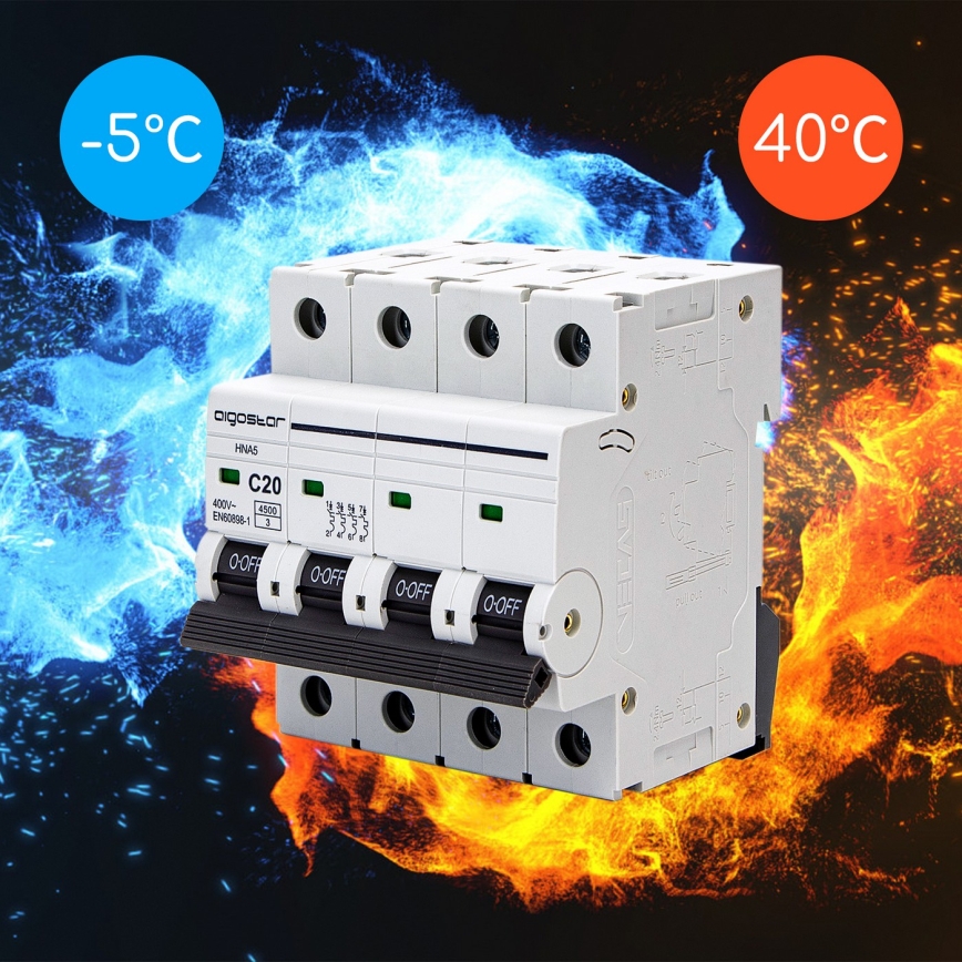 Aigostar - Автоматичен прекъсвач 4-полюсен 4P-20A-C 400V