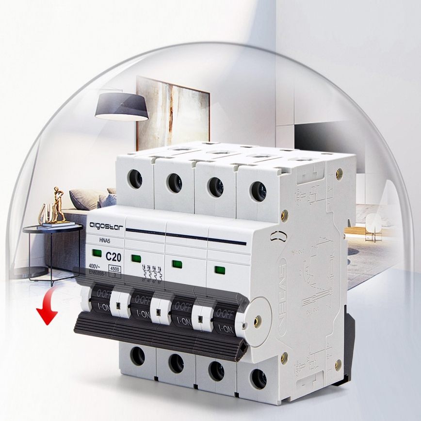 Aigostar - Автоматичен прекъсвач 4-полюсен 4P-20A-C 400V