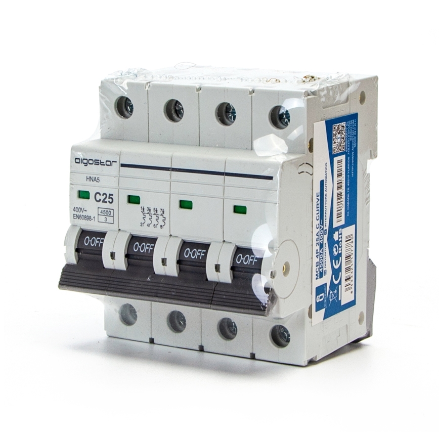 Aigostar - Автоматичен прекъсвач 4-полюсен 4P-25A-C 400V
