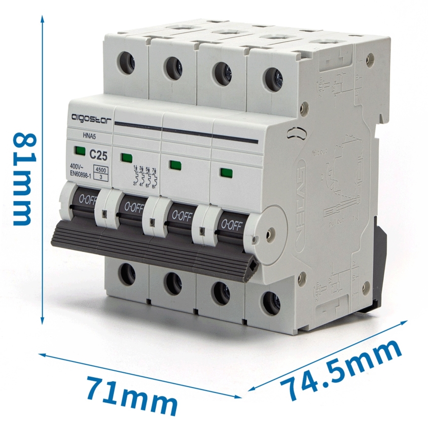 Aigostar - Автоматичен прекъсвач 4-полюсен 4P-25A-C 400V