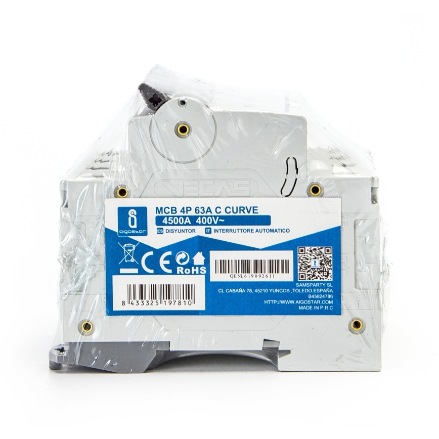 Aigostar - Автоматичен прекъсвач 4-полюсен 4P-63A-C 400V
