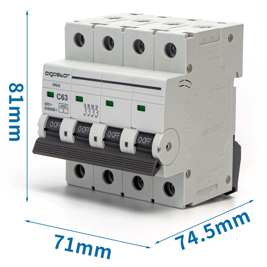 Aigostar - Автоматичен прекъсвач 4-полюсен 4P-63A-C 400V