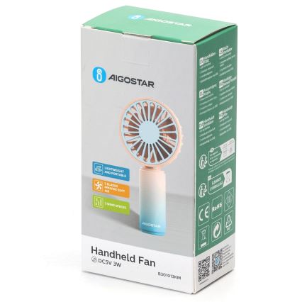 Aigostar - Акумулаторен джобен вентилатор 3W/5V 500mAh USB розов/син