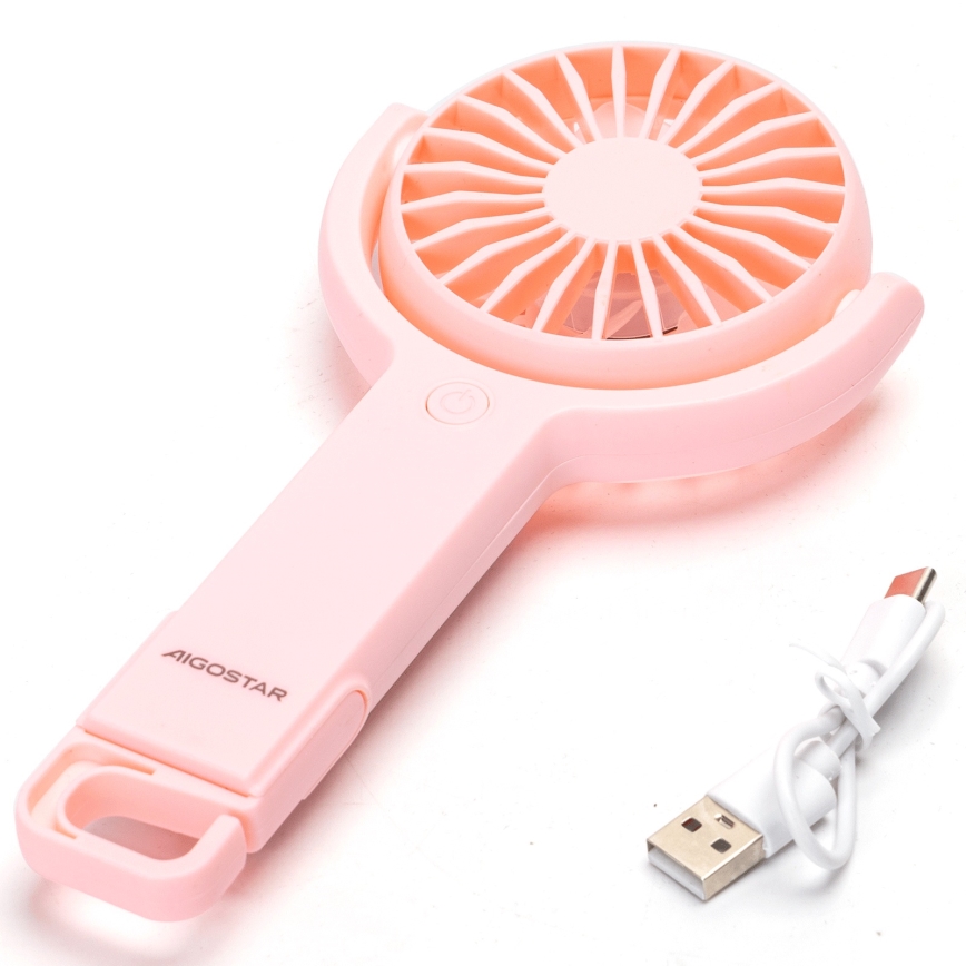 Aigostar - Акумулаторен джобен вентилатор 4,5W/3,7V 1200mAh USB розов
