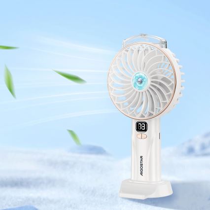 Aigostar - Акумулаторен джобен вентилатор 5W/5V 2400mAh USB бял