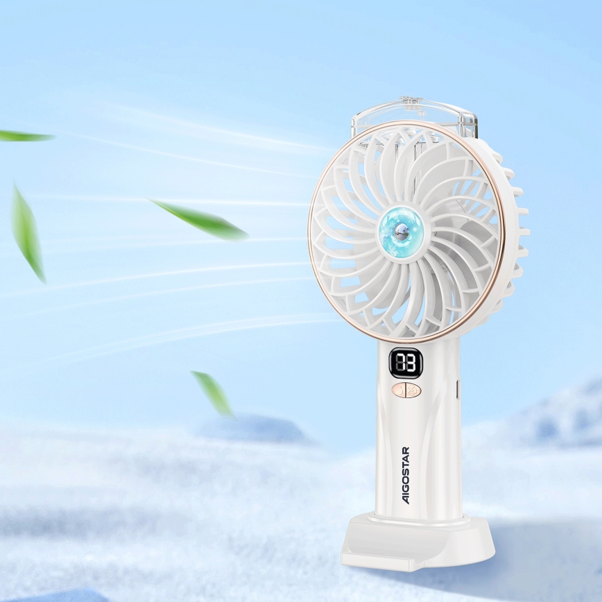Aigostar - Акумулаторен джобен вентилатор 5W/5V 2400mAh USB бял