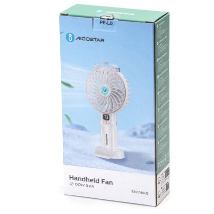 Aigostar - Акумулаторен джобен вентилатор 5W/5V 2400mAh USB бял