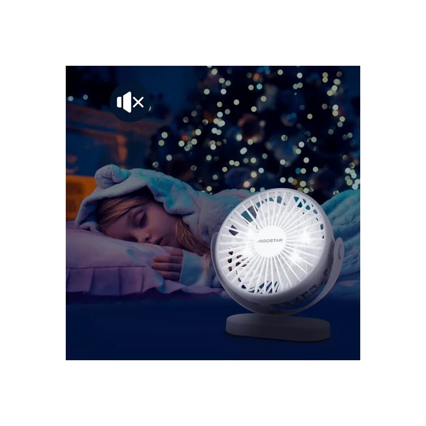 Aigostar - Акумулаторен маса fan 4W/5V 1500mAh бял