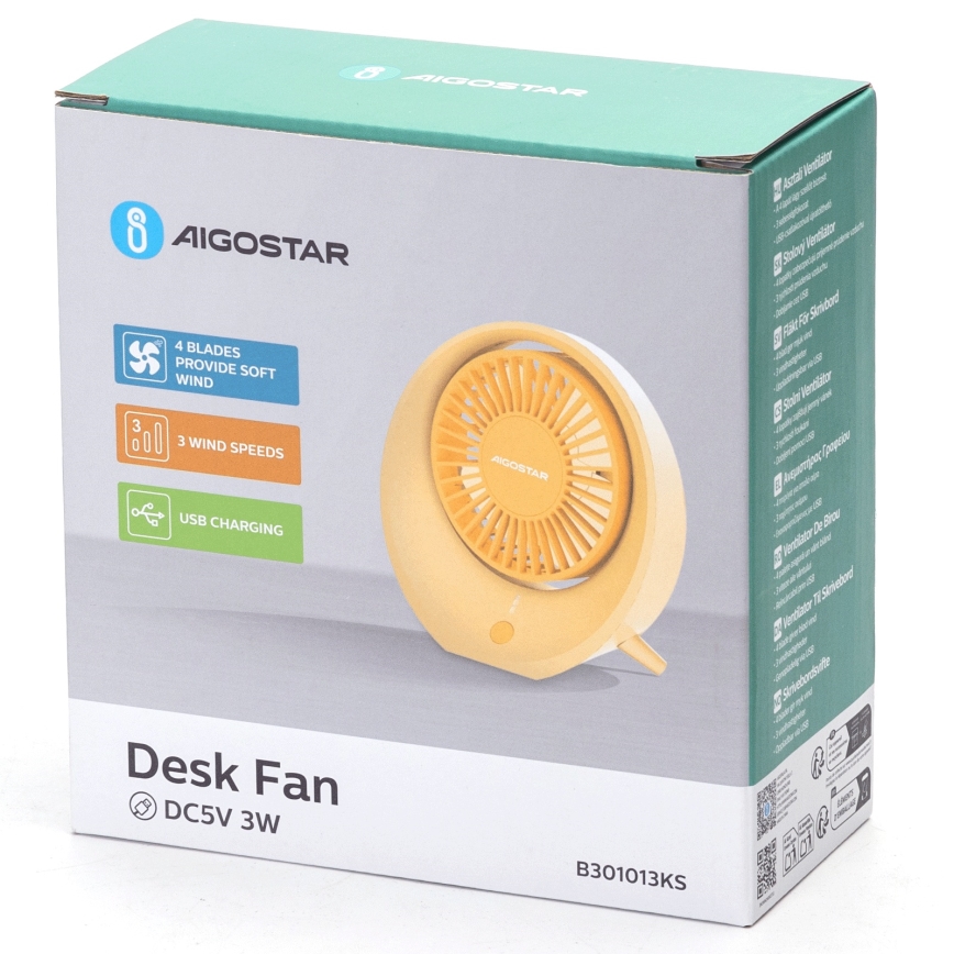 Aigostar - Акумулаторен настолен вентилатор 3W/5V 1200mAh USB оранжев