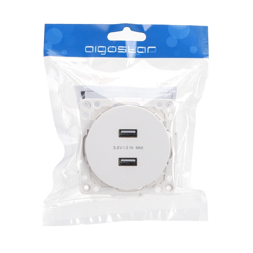 Aigostar - безрамкова USB захранваща розетка 2x USB-A, бяла