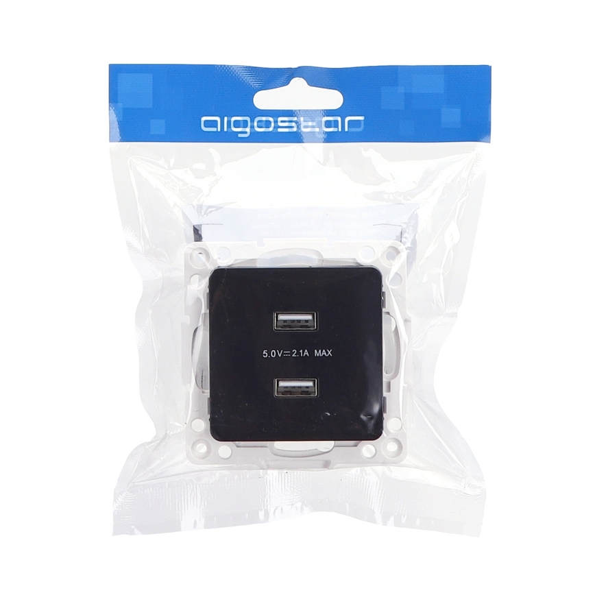 Aigostar - безрамкова USB захранваща розетка 2x USB-A черна