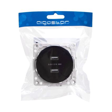 Aigostar - безрамкова USB захранваща розетка 2x USB-A черна
