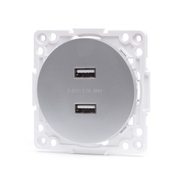 Aigostar - безрамкова USB захранваща розетка 2x USB-A сребриста