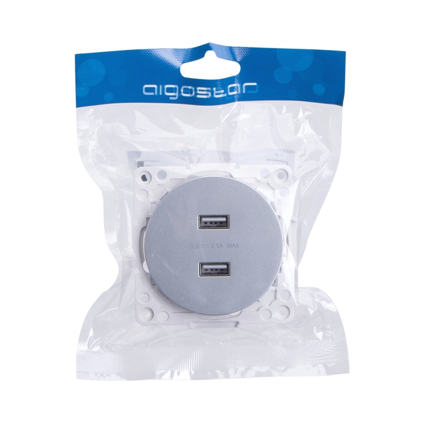 Aigostar - безрамкова USB захранваща розетка 2x USB-A сребриста