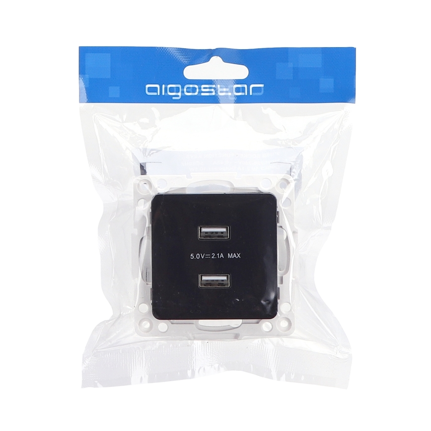 Aigostar - безрамкова захранваща USB розетка 2x USB-A черна