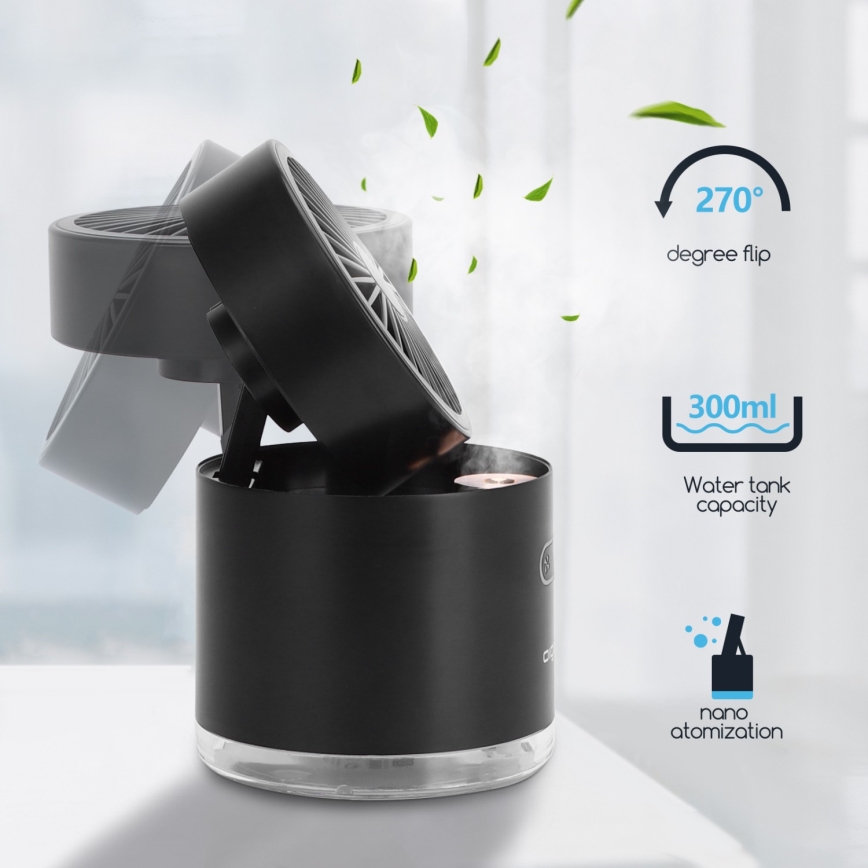 Aigostar - Безжичен мини настолен вентилатор с ефект мъгла 10W/5V черен